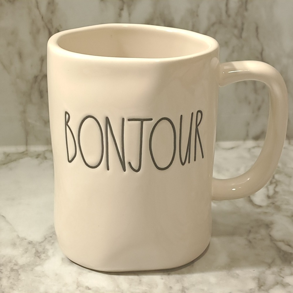 Rae Dunn By Magenta Bonjour White Coffee/Tea‎ Ceramic Mug 12 oz